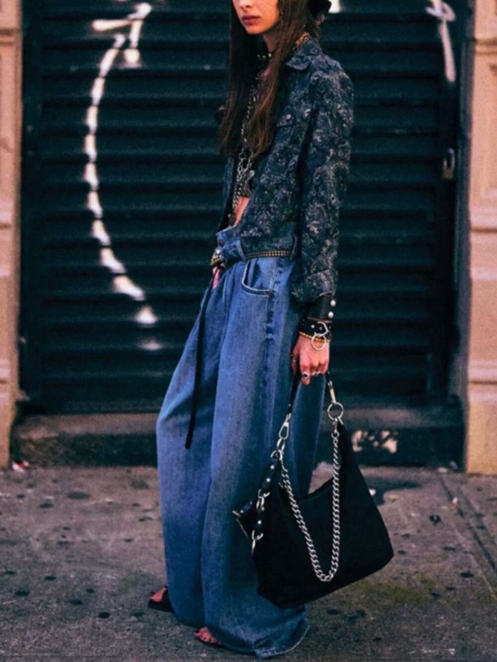 NWT R13 Pleated Waistband Jean - Concrete Blue Wide Leg Boyfriend